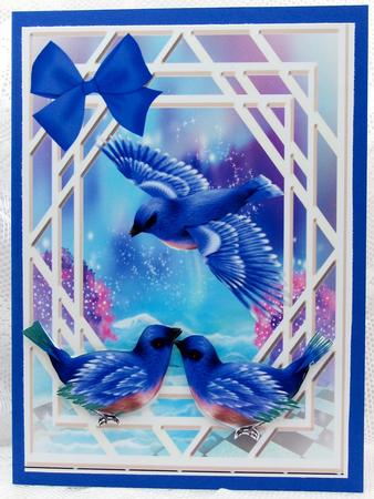 Blue Birds Flying in Fantasy Window Scene by Darlene Handorff