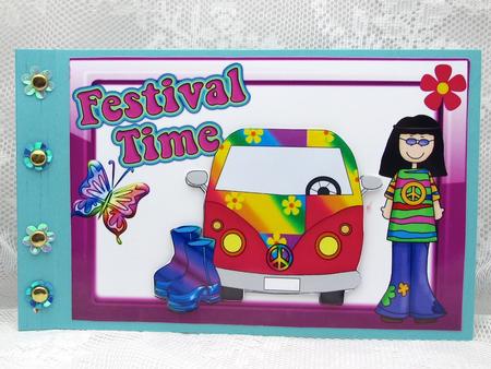Hippie Girl with Campervan and Flower Power A4 by Darlene Handorff