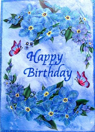 A4 Forget Me Not and Butterflies Birthday Card by Darlene Handorff