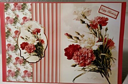 Red and Cream Carnations Fold Back Card by Darlene Handorff