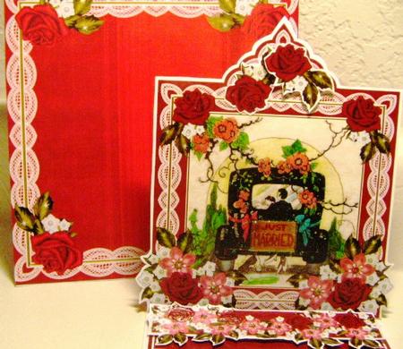 Wedding Car Red Lace Top Easel Card & Envelope Kit by Darlene Handorff