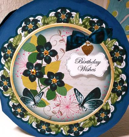Peacock Fmk Birthday Wishes 8in Doily Decoupage Topper by Darlene Handorff