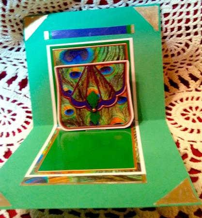 Peacock Print Bag Blank Mini 3D Pop-up Card by Darlene Handorff