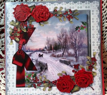 Vintage Christmas Snowscene in Broderie Frame by Darlene Handorff