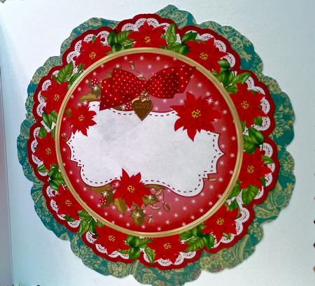Red Christmas Poinsettia 8in Doily Card Insert Panel by Darlene Handorff