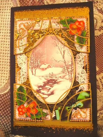 Winter Walk Holly 7x5inch All 4 Corner Stacker Card Front by Darlene Handorff
