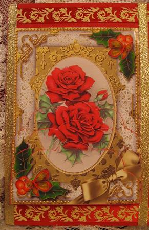 Christmas Roses Holly Scallop Bottom 7x5inch Stacker by Darlene Handorff