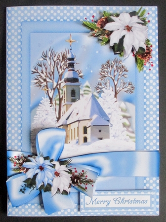 Ribbon wrap snowy church scene by Davina Rundle