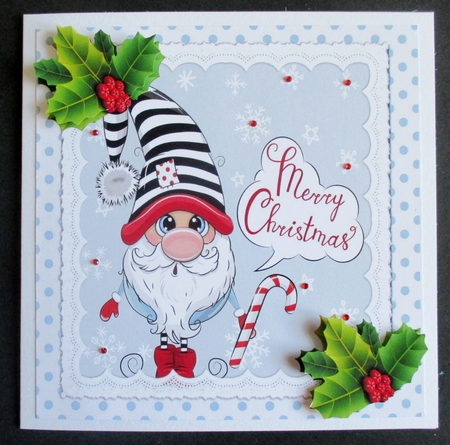 Cute chrismas gnome with holly 8x8 (four) by Davina Rundle
