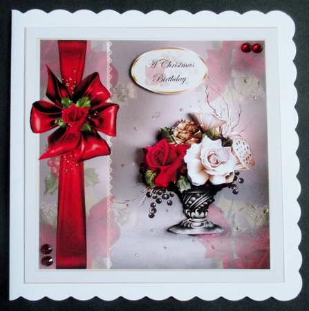 Christmas Roses Card Front With Decoupage by Davina Rundle