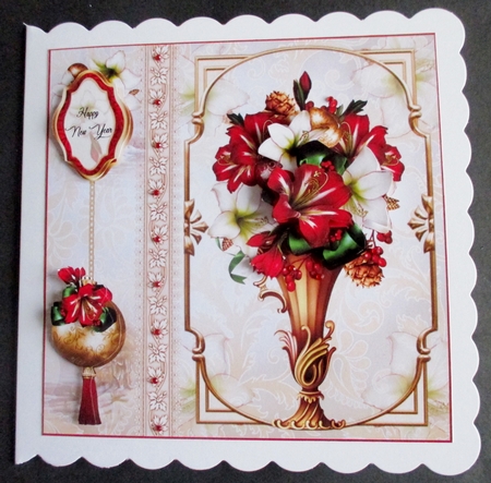 Amaryllis Christmas Vase Card Front With Decoupage by Davina Rundle