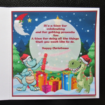 Dinosaurs celebrate Christmas insert by Davina Rundle