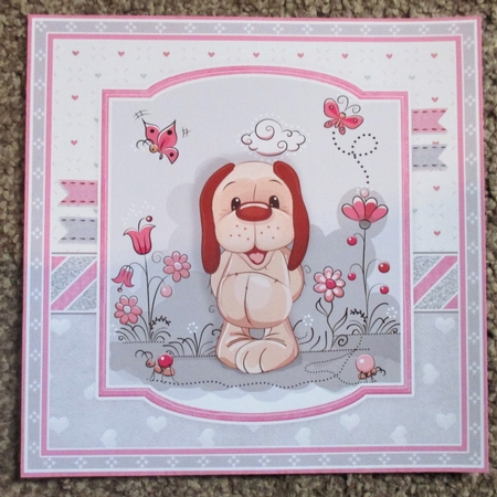 PUPPY & BUTTERFLIES 7.5 Decoupage & Insert Card Kit by Davina Rundle