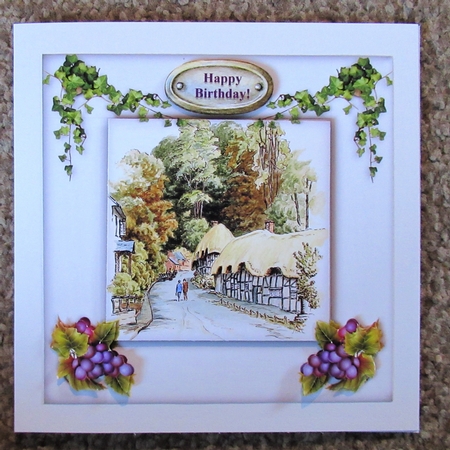 Thatched Cottages - Card Topper For New Home, Birthdays, Anniversary & Retirement by Davina Rundle