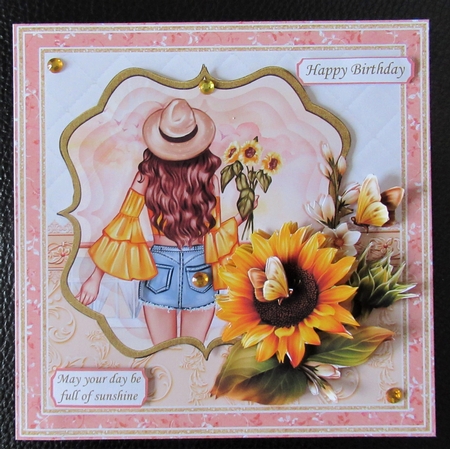 SUNFLOWER LADY 7.5 Decoupage & Insert Card Kit by Davina Rundle