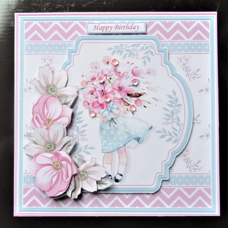 GIRL WITH BOUQUET 7.5 Decoupage & Insert Card Kit by Davina Rundle