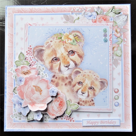 CHEETAH MUM & CUB 7.5 Decoupage & Insert Card Kit by Davina Rundle