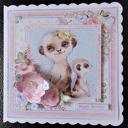 MEERKAT MUM & BABY 7.5 Decoupage & Insert Card Kit by Davina Rundle