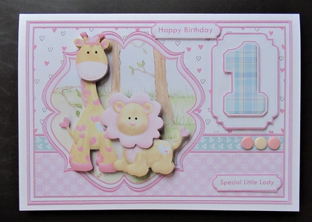 BIRTHDAY AGES 1 TO 5 GIRL Lion & Giraffe A5 Card & Insert Kit by Davina Rundle