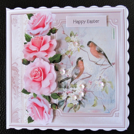 Pink rose and birds 7x7 by Davina Rundle