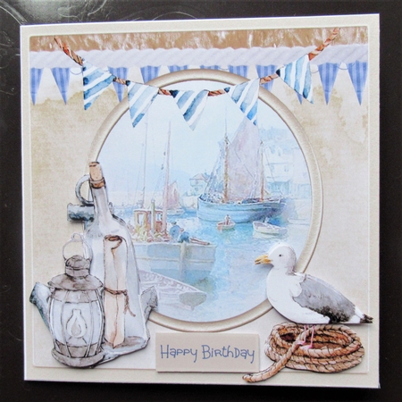 Fishing boats and harbour 7x7 card by Davina Rundle