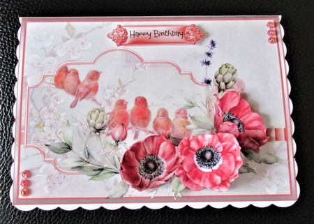 Birds and Anemone flowers A5 card by Davina Rundle