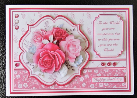 PINK ROSES SPRAY A5 Decoupage & Insert Card Kit by Davina Rundle