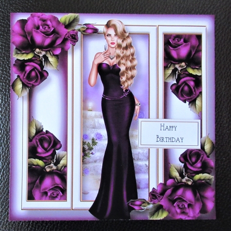 Elegance With Deep Purple Roses 8x8 by Davina Rundle