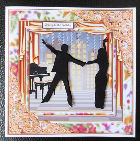 Dancing Birthday Decoupage Topper 16 Black by Davina Rundle