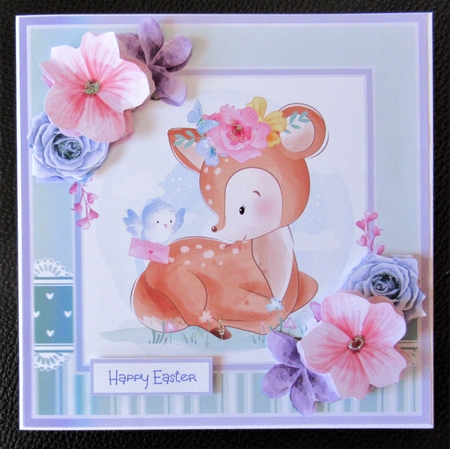 Baby deer and blue bird 7x7 card by Davina Rundle