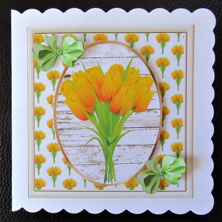 pretty spring yellow tulips with green bows 8x8 by Davina Rundle