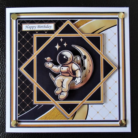 ASTRONAUT ON MOON 7.5 Pyramage or Decoupage & Insert Card Kit by Davina Rundle
