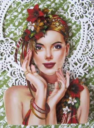 Art Deco Lady Emilia Decoupage Sheet Red by Davina Rundle