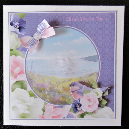 Seaview. Card topper with bluebird and floral decoupage by Davina Rundle