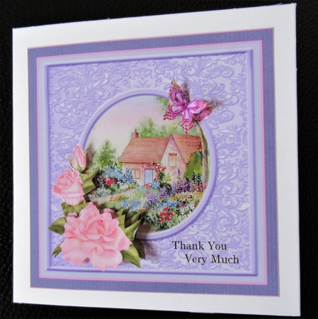 Cottage garden and roses. Card topper with floral decoupage by Davina Rundle