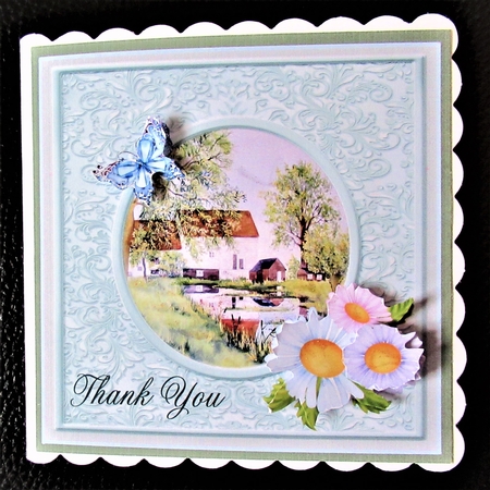 The Watermill. Card topper with butterflies and floral decoupage by Davina Rundle