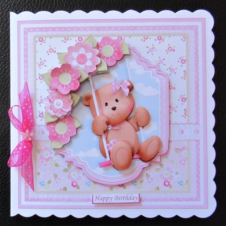TEDDY BEAR SWING 7.5 Decoupage & Insert Card Kit by Davina Rundle