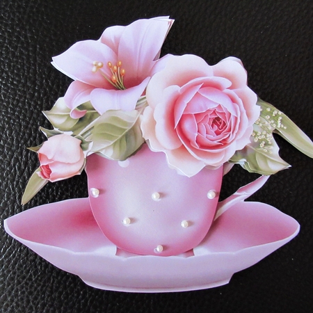 Floral Teacup & Saucer Decoupage Sheet - Roses & Lilies by Davina Rundle