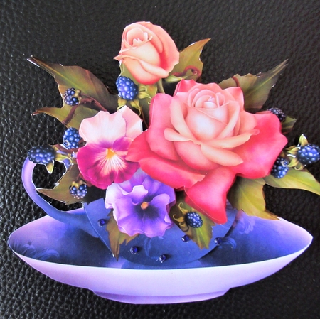 Floral Teacup & Saucer Decoupage Sheet - Deep In Summer by Davina Rundle