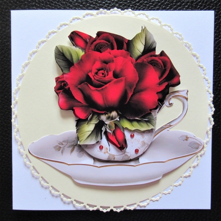 Floral Teacup & Saucer Decoupage Sheet - Drama Roses by Davina Rundle