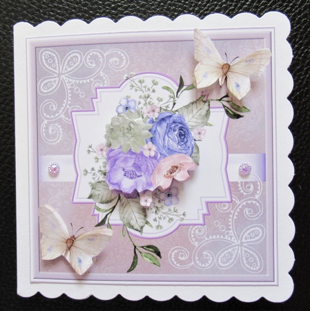 Purple rose and butterfly 7x7 card by Davina Rundle