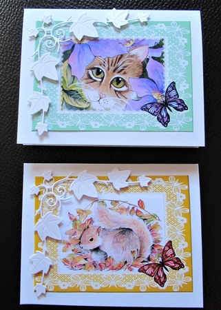 Squirrel and Cat 2 A5 card toppers by Davina Rundle