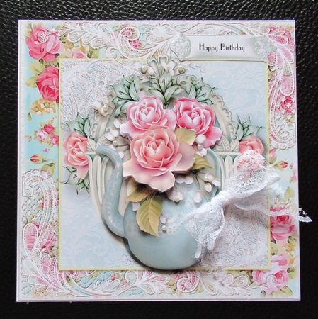 Teapots and lace 7x7 topper sheet  by Davina Rundle