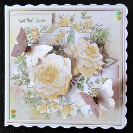 Yellow rose and butterfly 7x7 card by Davina Rundle