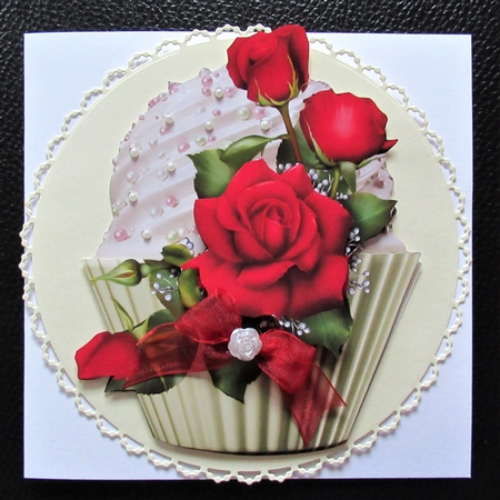 Floral cupcake Decoupage Sheet - Claires Red Roses by Davina Rundle