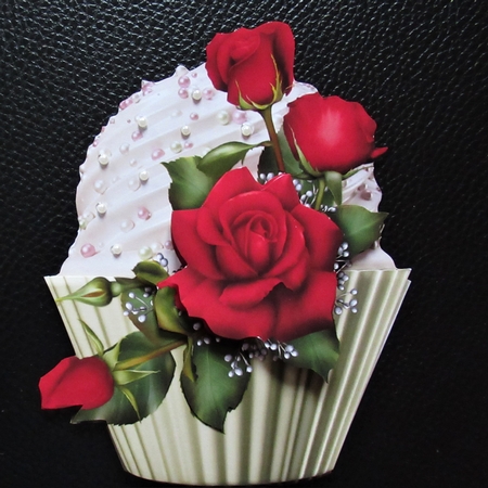 Floral cupcake Decoupage Sheet - Claires Red Roses by Davina Rundle