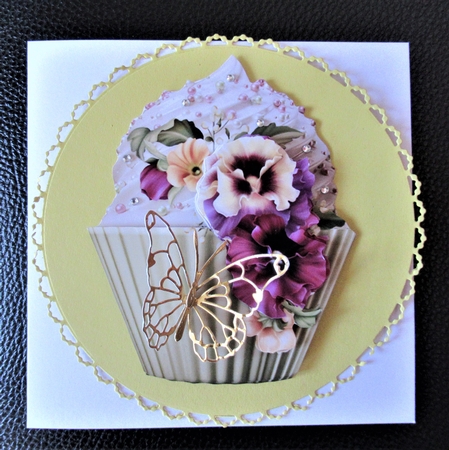 Floral cupcake Decoupage Sheet - Muted pansies by Davina Rundle