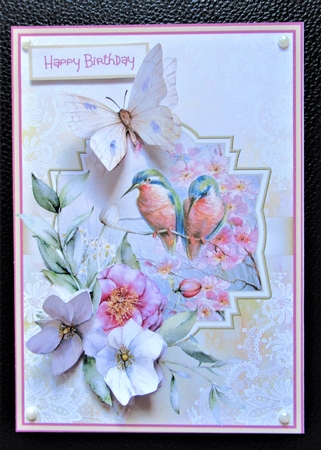 Butterfly, birds and roses A5 card by Davina Rundle