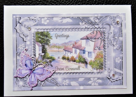 Oast Houses Kent and Cornwall scene. 2 Butterfly framed card toppers by Davina Rundle