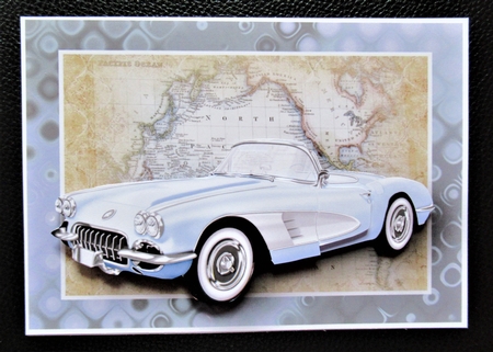 Pastel Blue Vintage Sports Car Card Front by Davina Rundle